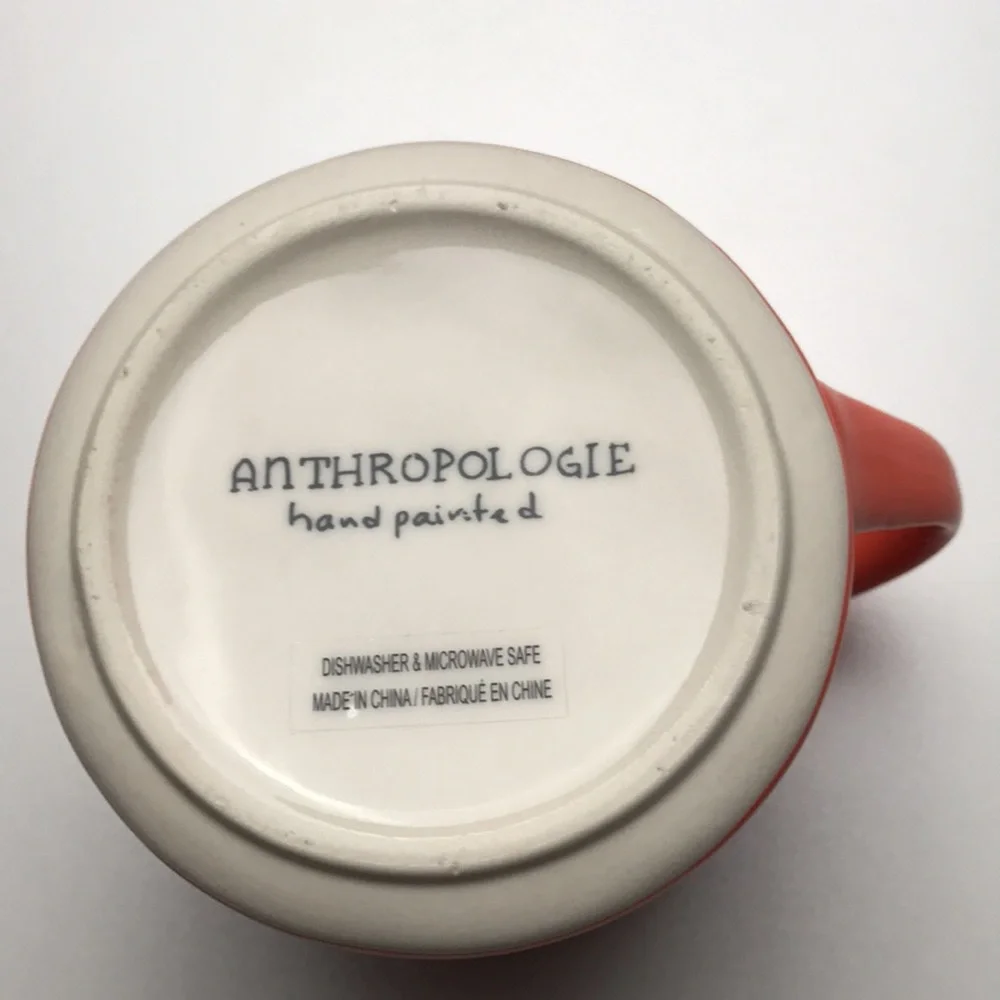 Anthropologie Orange ‘H’ Hand Painted Mug